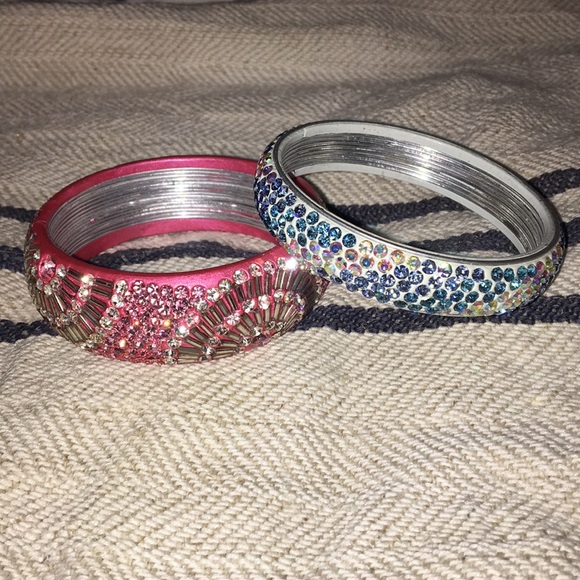 Pink & Blue Rhinestone Enamel Bangles - Picture 4 of 6